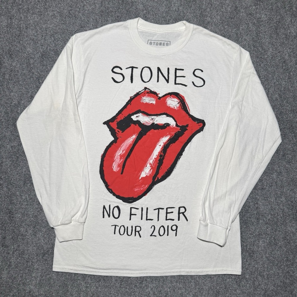Rolling Stones 2019 No Filter Tour White Long Sleeve Cotton T-shirt Size Medium